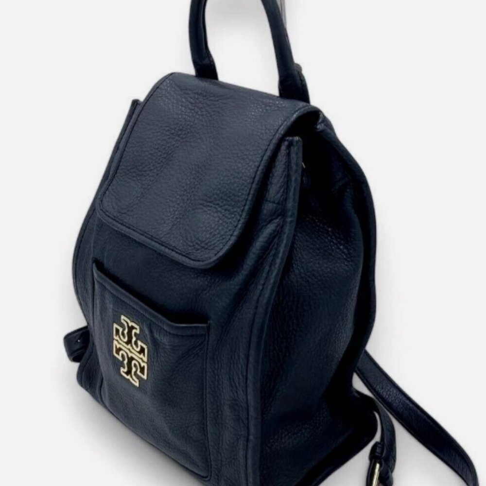 Tory Burch Pebble Rucksack‎ Backpack Bag Leather Black Gold Logo